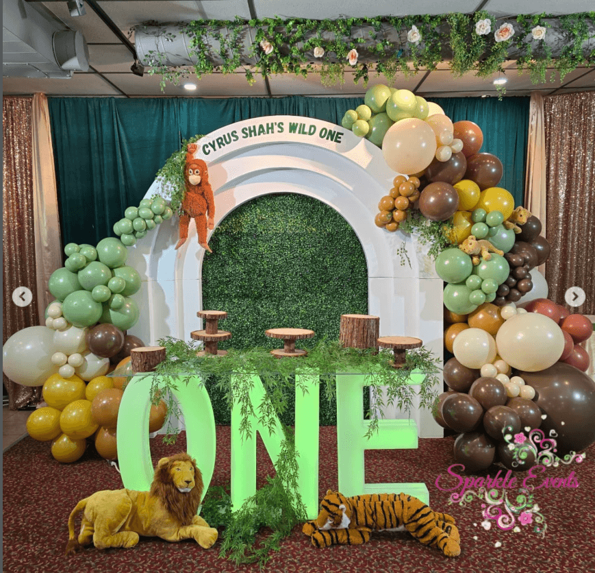 Safari-themed first birthday setup by Sparkle Events