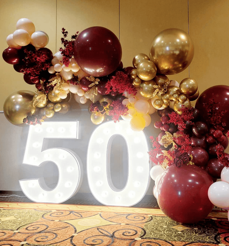 Four-foot light-up marquee numbers from the Sparkle Events rental range