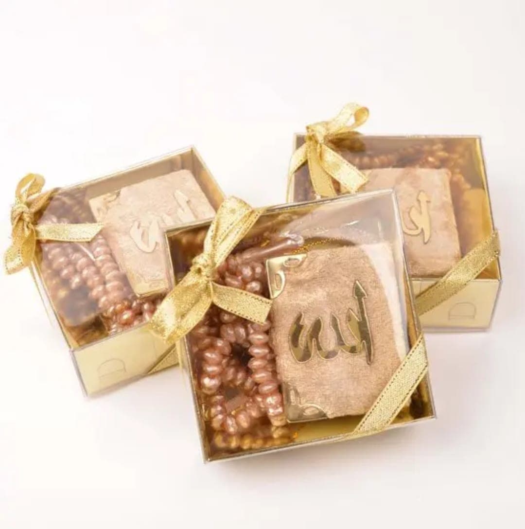 Mini Quran & Tasbeh Favour Set, Mocha, rose-gold beads