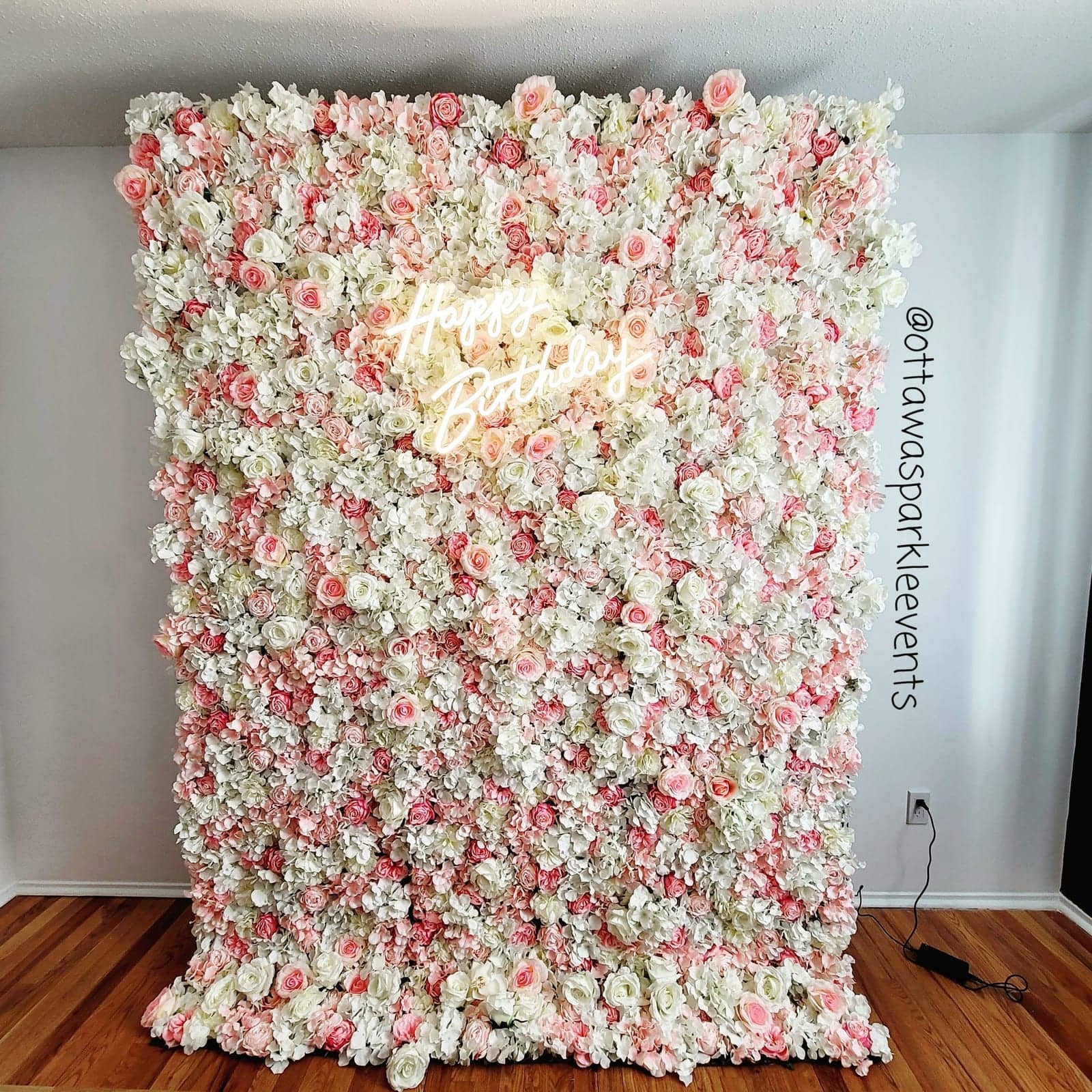 Rose Flower Wall With Neon Sign