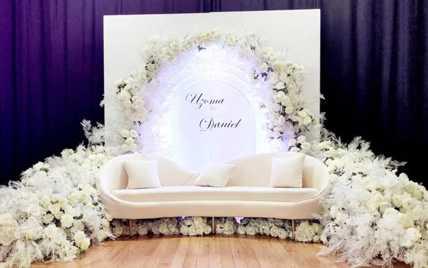A styled wedding backdrop and head table by Sparkle Events in Ottawa